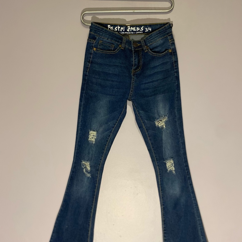 Pastels Blue Flare Wide Leg Jeans